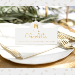 Personalisierte Platzkarten für die Feier des Goldenen Hochzeitsjubiläums, Gold foliert, 50. Hochzeitstag, Tischdekoration, Champagner-Tischkarten