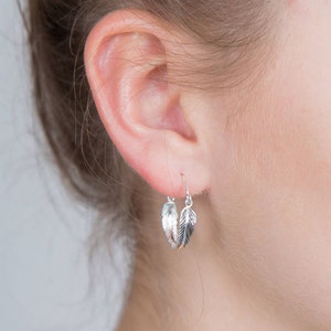 Feather Hoop Silver Earrings