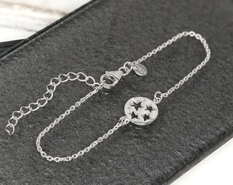 Pulsera de estrella múltiple recortada de plata esterlina, longitud de cadena ajustable, regalo para ella, regalo de amor, día de la madre, pulsera de amistad