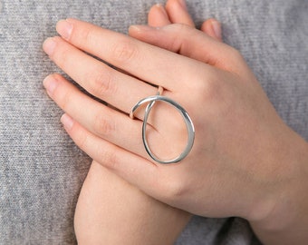 Sterling Silver Statement Loop Ring - Adjustable Orbit Design