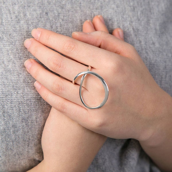 Sterling Silver statement loop ring, silver statement ring, adjustable ring, orbit ring, silver ring in uk