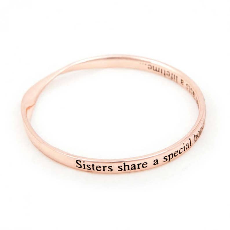 Sisters Bond Inspirational & Sentimental Message Bangle, Sister Gift, Family and Friendship Rose-No Plaque