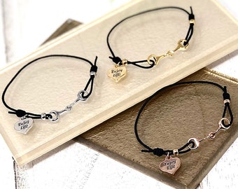 Horse Equestrian Themed Black Elasticated Bracelet with &#39;enjoy life&#39; heart tag, Horse Lover Gift,Horse Jewellery, Equestrian Gift,