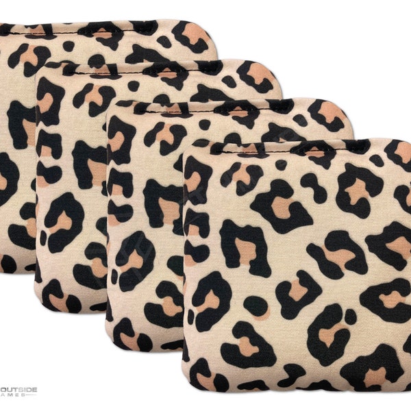4 Light Leopard Print Premium Cornhole Bags | Corn or All Weather with Color Options