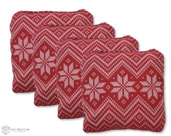 4 Red Ugly Sweater Premium Cornhole Bags | Corn or All Weather with Color Options