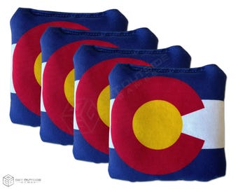 4 Colorado Flag Premium Cornhole Bags | Corn or All Weather with Color Options