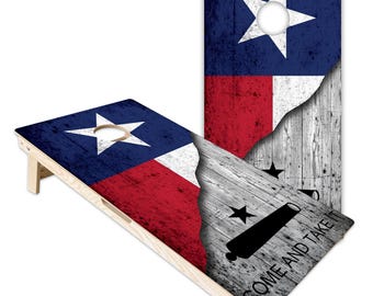 Texas Flag Distressed Split Come and Take It Wood Grain - 24x48 Full Size Cornhole Boards