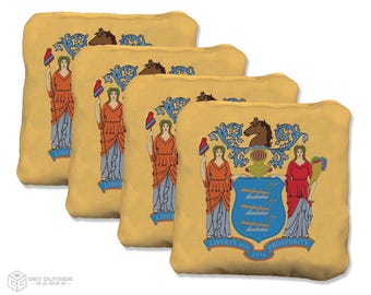 4 New Jersey Flag Premium Cornhole Bags | Corn or All Weather with Color Options