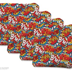 4 Comic Premium Cornhole Bags | Corn or All Weather with Color Options