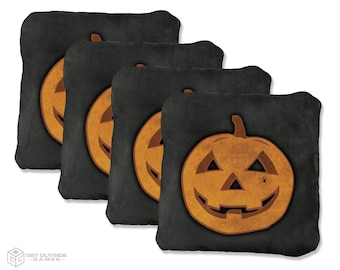 4 Halloween Pumpkin Premium Cornhole Bags | Corn or All Weather with Color Options