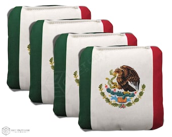 4 Mexico Flag Premium Cornhole Bags | Corn or All Weather with Color Options