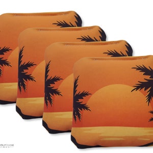 4 Orange Sunset Beach Premium Cornhole Bags | Corn or All Weather with Color Options
