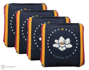 4 Mississippi Flag Premium Cornhole Bags | Corn or All Weather with Color Options