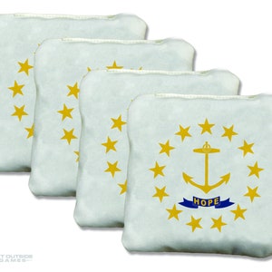 4 Rhode Island Flag Premium Cornhole Bags | Corn or All Weather with Color Options