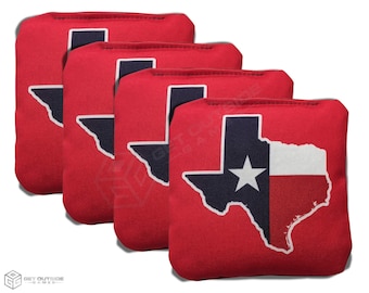 4 Red Texas on Texas Flag Premium Cornhole Bags | Corn or All Weather with Color Options