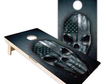 24x48 Full Size Premium Cornhole Boards - Direct Print - Grunge American Skull - by Get Outside Games