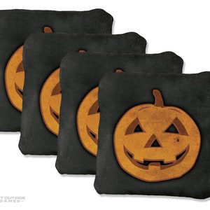 4 Halloween Pumpkin Premium Cornhole Bags | Corn or All Weather with Color Options