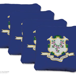 4 Connecticut Flag Premium Cornhole Bags | Corn or All Weather with Color Options