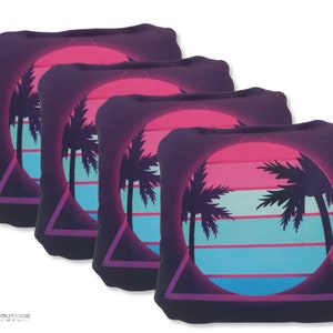 4 Teal Retro Beach Premium Cornhole Bags | Corn or All Weather with Color Options