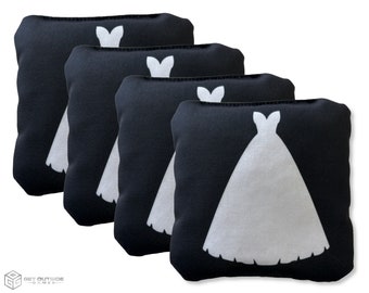 4 Wedding Dress Premium Cornhole Bags | Corn or All Weather with Color Options