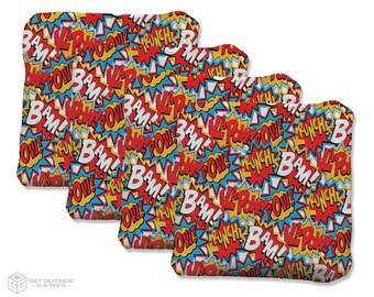 4 Comic Premium Cornhole Bags | Corn or All Weather with Color Options