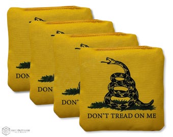 4 Yellow Don't Tread On Me Premium Cornhole Bags | Corn or All Weather with Color Options