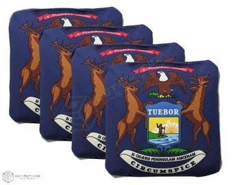 4 Michigan Flag Premium Cornhole Bags | Corn or All Weather with Color Options