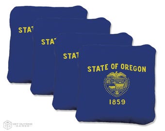 4 Oregon Flag Premium Cornhole Bags | Corn or All Weather with Color Options