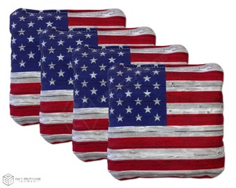 4 Wood Grain United States Flag Premium Cornhole Bags | Corn or All Weather with Color Options