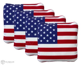 4 United States Flag Premium Cornhole Bags | Corn or All Weather with Color Options