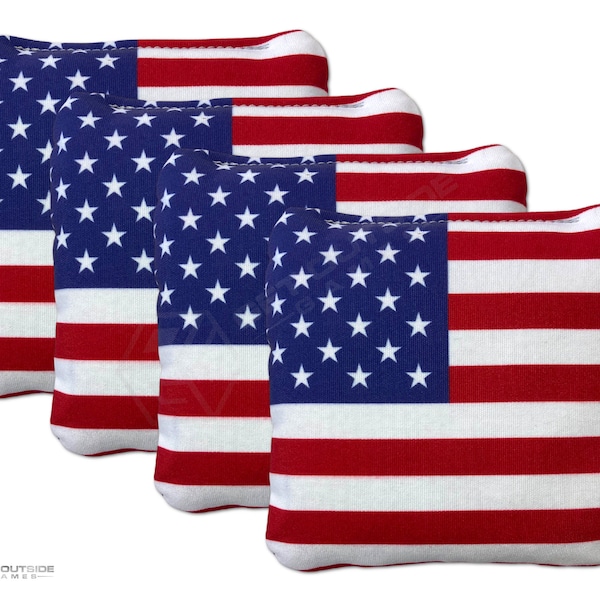4 United States Flag Premium Cornhole Bags | Corn or All Weather with Color Options