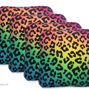 4 Rainbow Leopard Print Premium Cornhole Bags | Corn or All Weather with Color Options