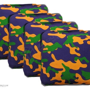 4 Mardi Gras Camo Premium Cornhole Bags | Corn or All Weather with Color Options