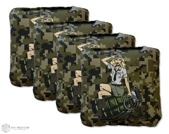 4 Camo Bombshell Premium Cornhole Bags | Corn or All Weather with Color Options