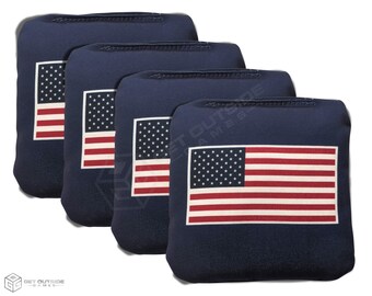 4 Navy Inset United States Flag Premium Cornhole Bags | Corn or All Weather with Color Options
