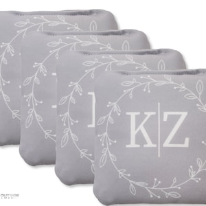 4 Custom Initial Wreath Premium Cornhole Bags | Corn or All Weather with Color Options