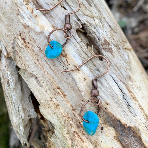 NEW STYLE! Earrings Antique Copper Turquoise Dangle Earrings Each Stone is Unique!