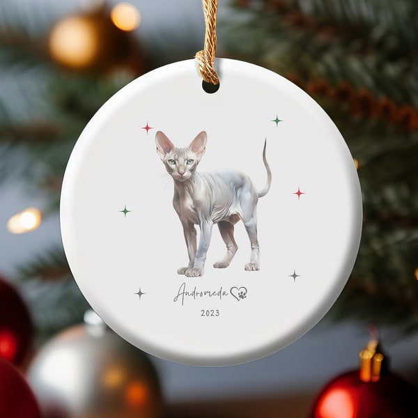 Personalized Photo Ornament Peterbald Cat Mom and Cat Daddy Gift, Chirstmas Decoration, Peterbald Cat Owner