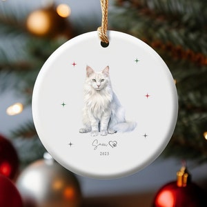 Custom Photo Ornament White Tabby Cat Mom and Cat Daddy Gift, Ceramic Christmas Decoration, White Tabby Cat Owner, Animal Lover