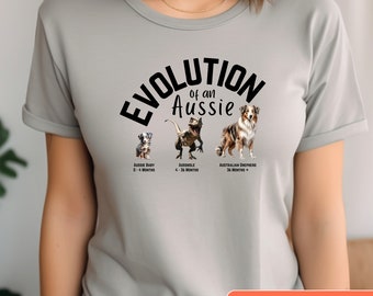 Aussie T-shirt Dog Mom Gift, Australian Shepherd Funny Shirt Evolution of an Aussie, Puppy Ausshole Farmers Market Tee