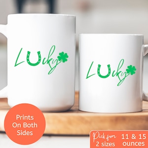 St. Patrick&#39;s Lucky Mug, Minimalist coffee mug for St. Patrick&#39;s Day holiday beer celebrating, Gift for him or gift for her