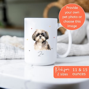 Personalized photo mug Shih Tzu dog mom gift, Custom 11 or 15 ounce ceramic coffee cup dog dad present, Cute tea cup for morning breakfast