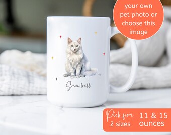 Personalized photo mug White Tabby cat mom gift, Custom 11 or 15 ounce ceramic coffee cup cat dad present, Cute tea cup for breakfast
