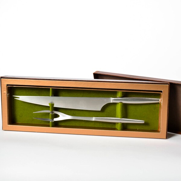 Vintage Mid Century Modern Modernist Danish Modern Stainless Carving Set by Kalmar Made in  Italy