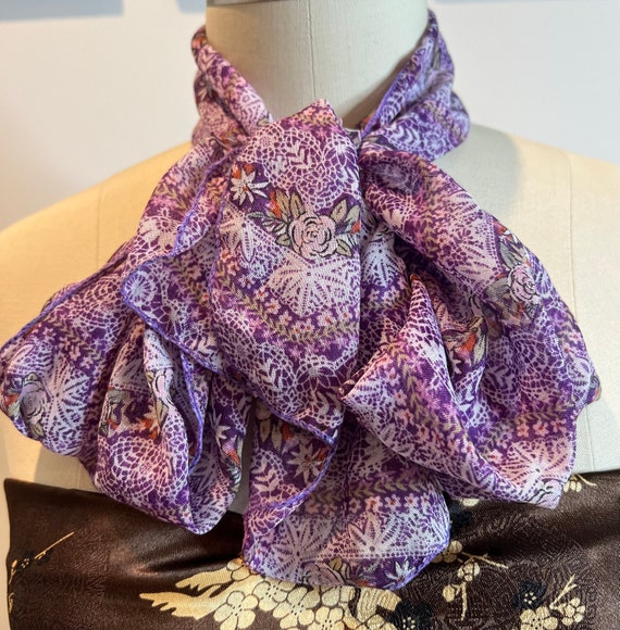 Vintage Purple Floral Scarf - image 1