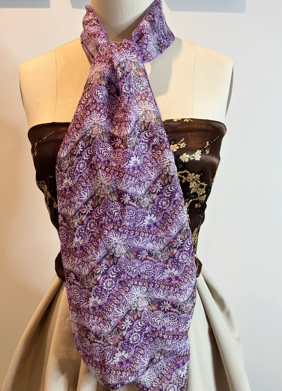 Vintage Purple Floral Scarf - image 2