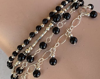 Black Onyx Beaded Stacking Bracelet: Minimalist Gemstone Jewelry