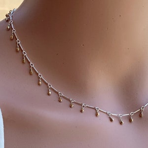 Two-Tone Sterling Silver Dangle Necklace: Gold-Filled Bead Choker
