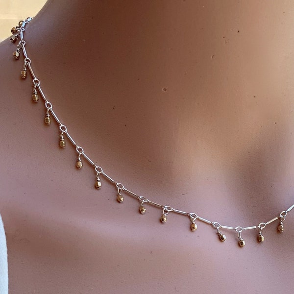 Two Tone Silver & Gold Dainty Layering Necklaces/Delicate Statement Necklace/Mixed MetalsJewelry/Kimbajul/Kimba/Arizona