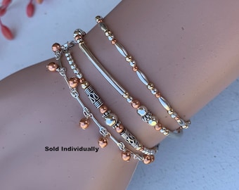 Silver, Copper and Gold Filled Beaded Stacking Bracelets/Simply Elegant/Mixed Metal Bracelets/Everyday Jewelry/Anklets/Kimbajul/Kimbagirl/AZ